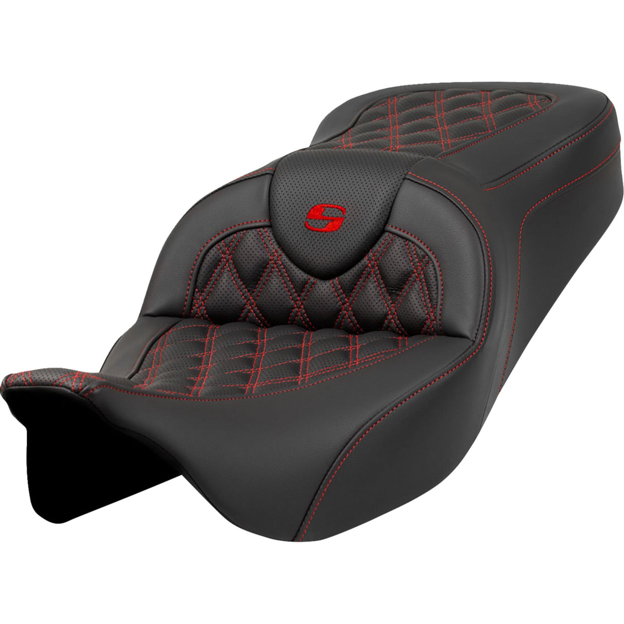 Saddlemen Roadsofa™ Lattice Stitch Seat Red Stitch Without Backrest - 808-07B-18204 For Harley Touring 2008-2023
