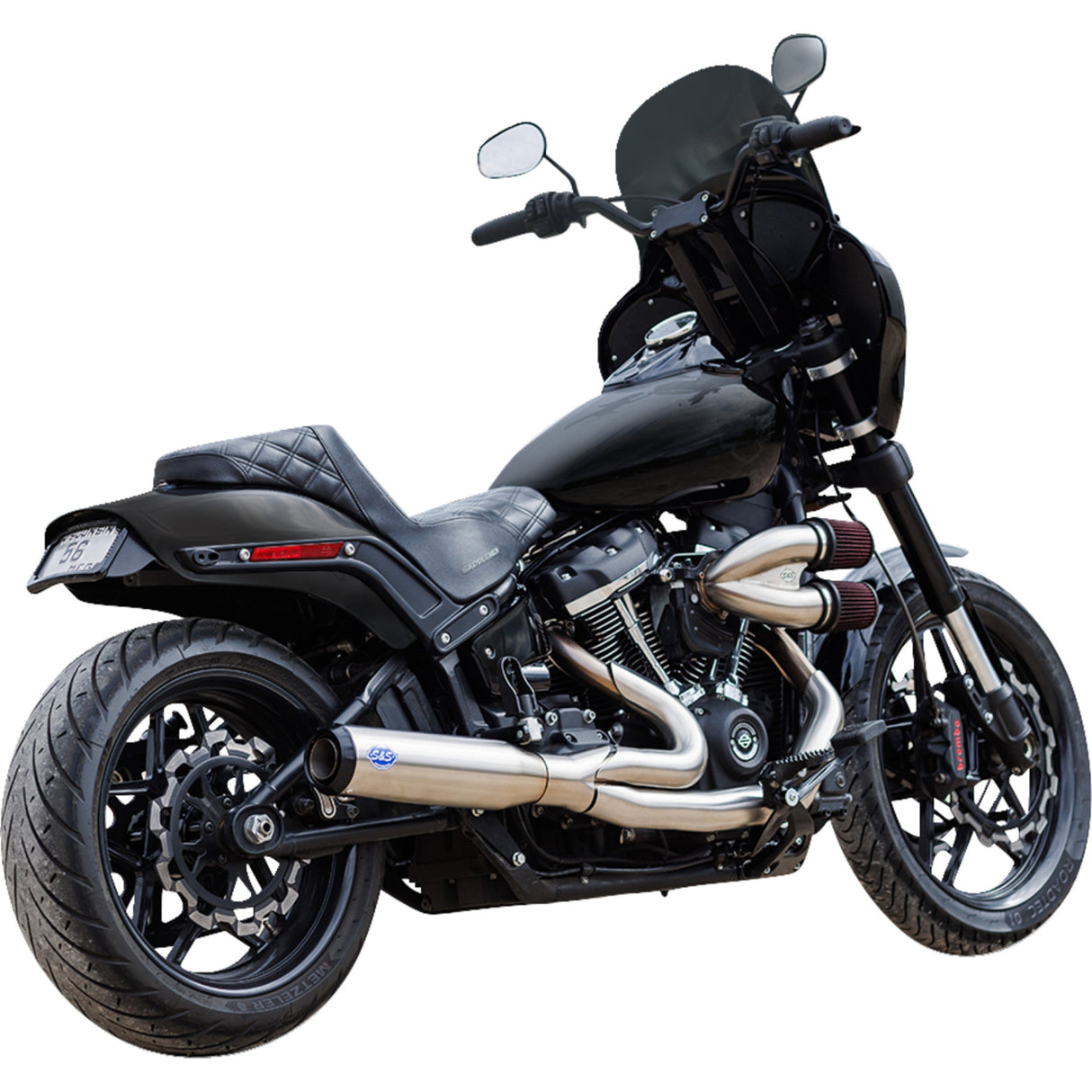 S&S Cycle 2-Into-1 Qualifier Exhaust System Race Only Brushed Stainless - 550-1105 For Harley Softail 2018-2024