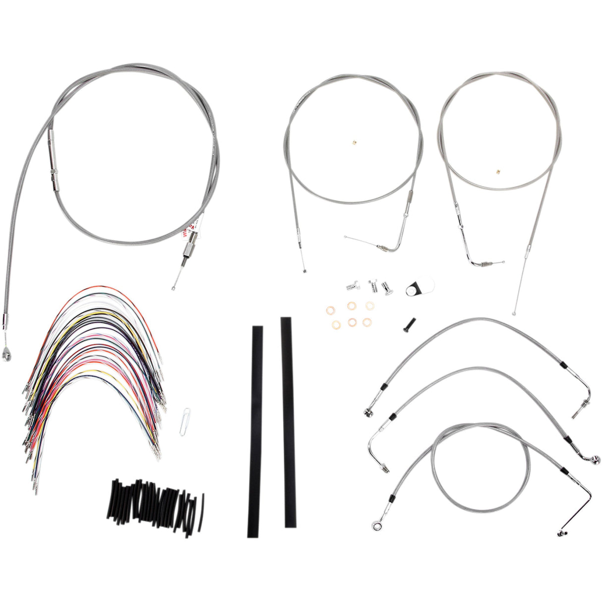 Burly Brand Complete Stainless Braided Handlebar Cable Brake Line Kit 18" Ape Hangers - B30-1081 For Harley Touring 2000-2006