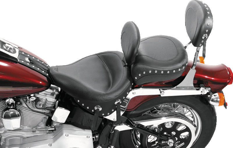Mustang Motorcycle Standard Rear Tire Wide Touring Solo Seat With Driver Backrest Studs Black - 79120 For Harley Softail / Screamin' 2000-2006