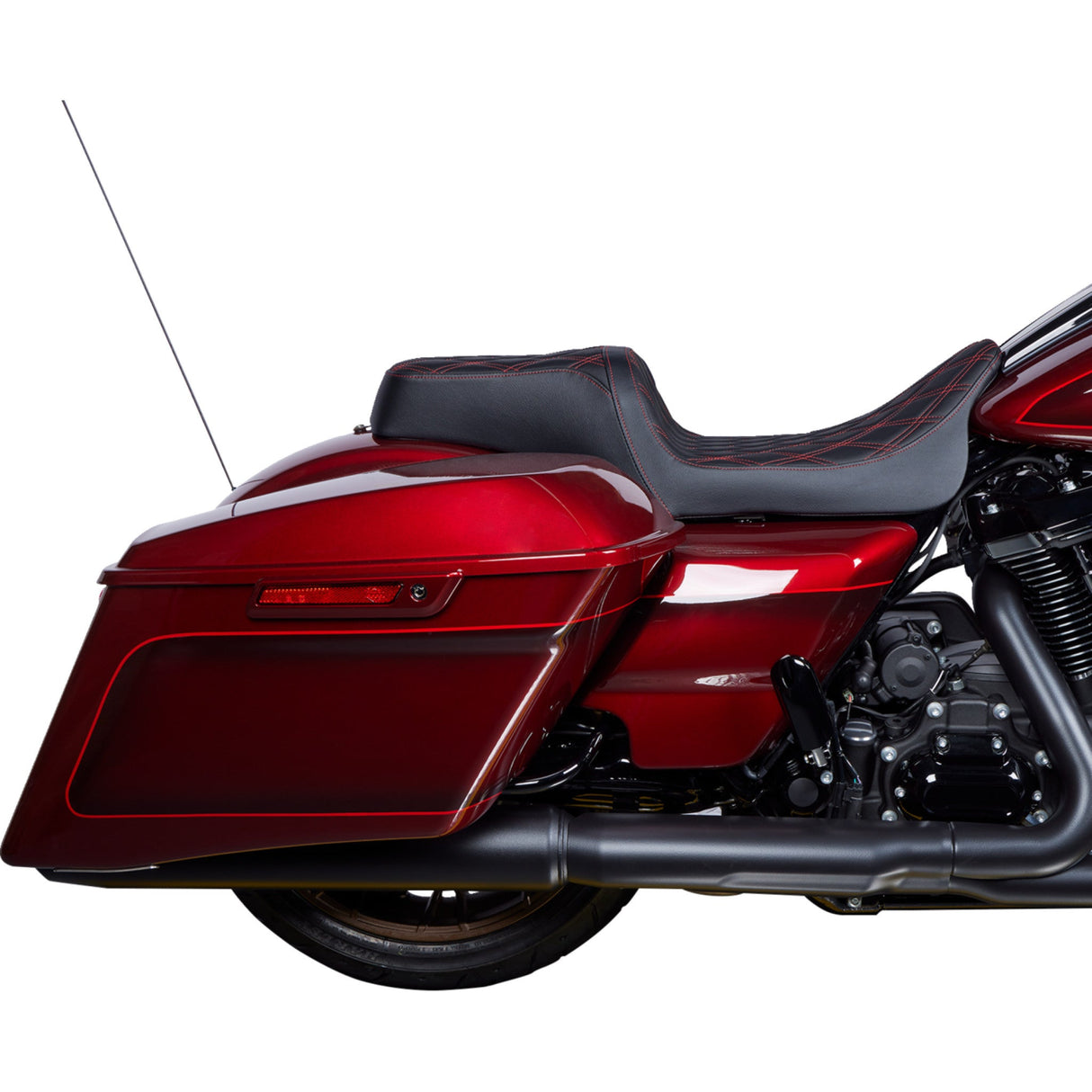 DRAG SPECIALTIES SEATS 0801-1491 Predator 1-Up Seat Predator 1Up Seat - Vinyl - Double Diamond Red Stitch - FLH '08-'23