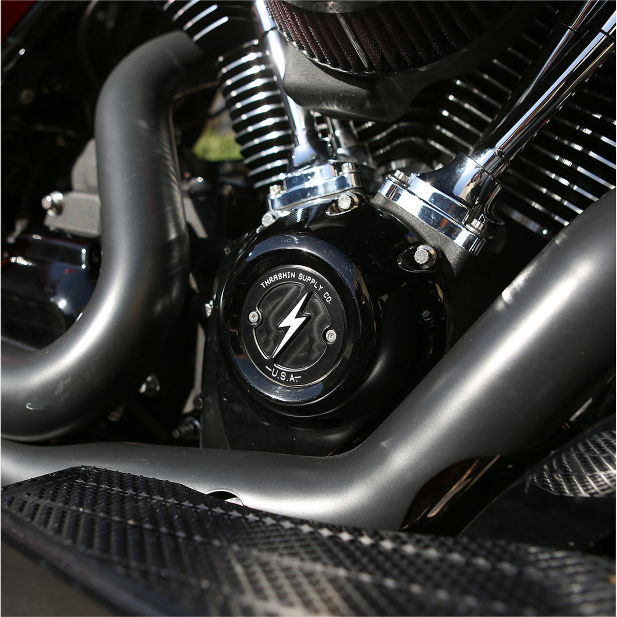 Thrashin Supply CO. Points Cover Dished Black 2 Hole M8 - TSC-3027-4 For Harley Motorcycles 2017-2025