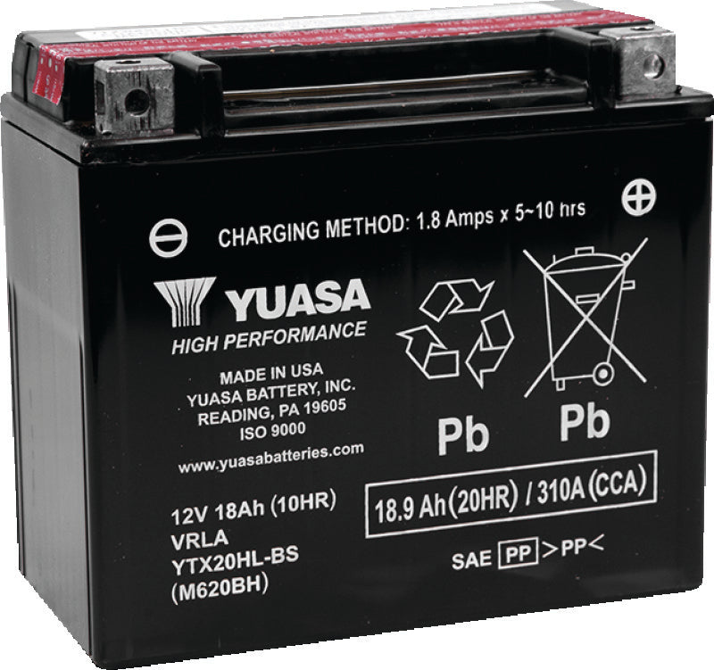Yuasa Battery YTX20HL-BS High Performance AGM Battery W Bottle - YUAM620BH For Victory Motorcycles 2003-2017 | Harley 1991-2016