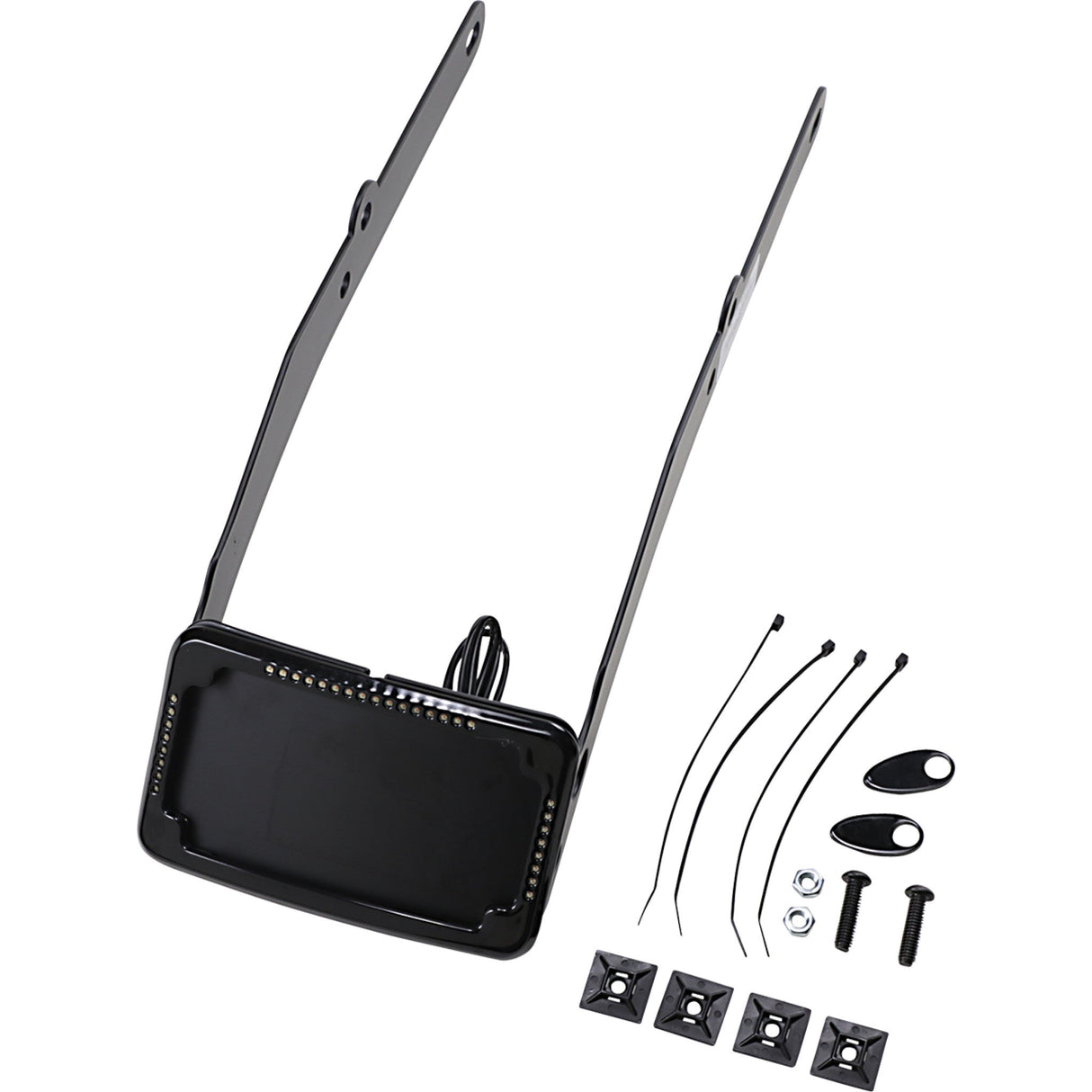 CYCLE VISIONS 2030-1441 CV4655B Curved License Plate Frame and Mount with License Plate Light LP Plate Frame & Mount with Signals - FLSL - Black