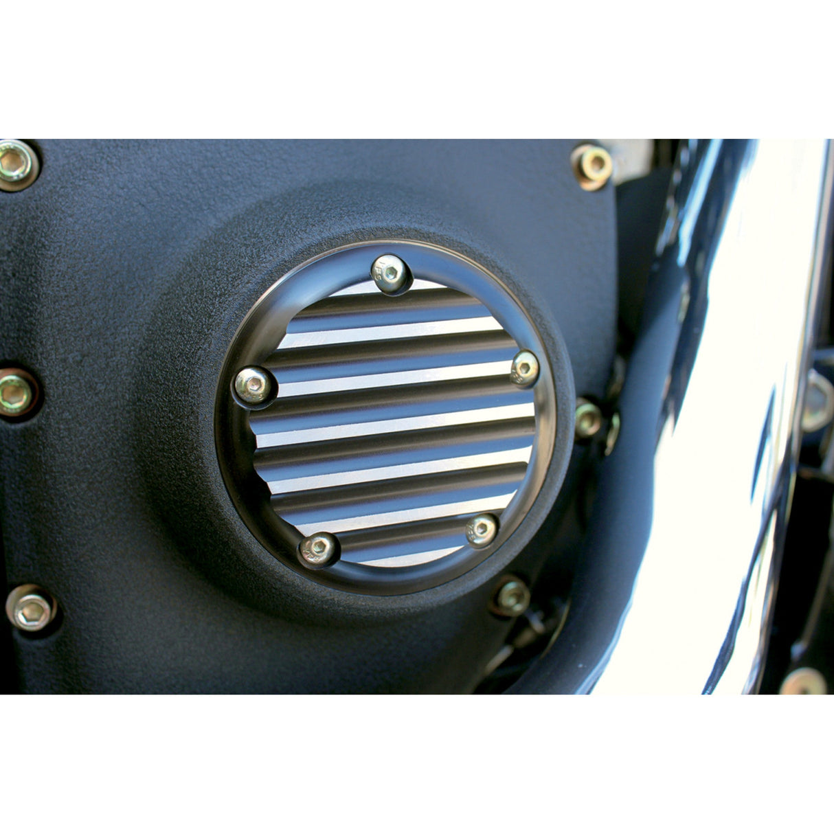Joker Machine Points Cover Finned 5 Hole Black Anodized Silver - 02-99TC For Harley Motorcycles 1999-2017
