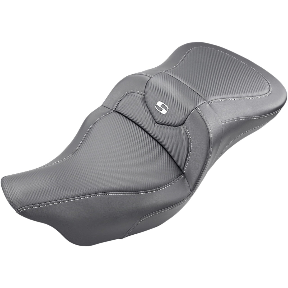SADDLEMEN 0801-1189 808-07B-186 Extended Reach Road Sofa Seat - Carbon Fiber Silver Stitching FLHR, FLHT, FLHX, FLTR 08-24 *