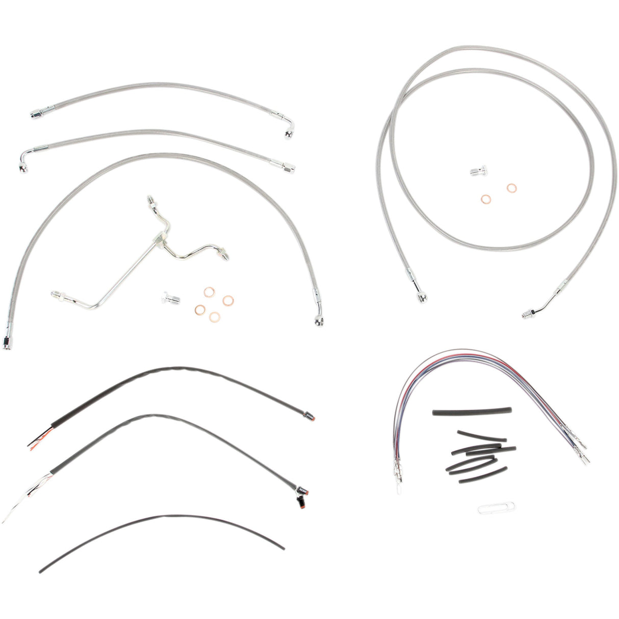 Burly Brand Complete Stainless Braided Handlebar Cable Brake Line Kit 15" Ape Hangers - B30-1118 For Harley Touring 2014-2016