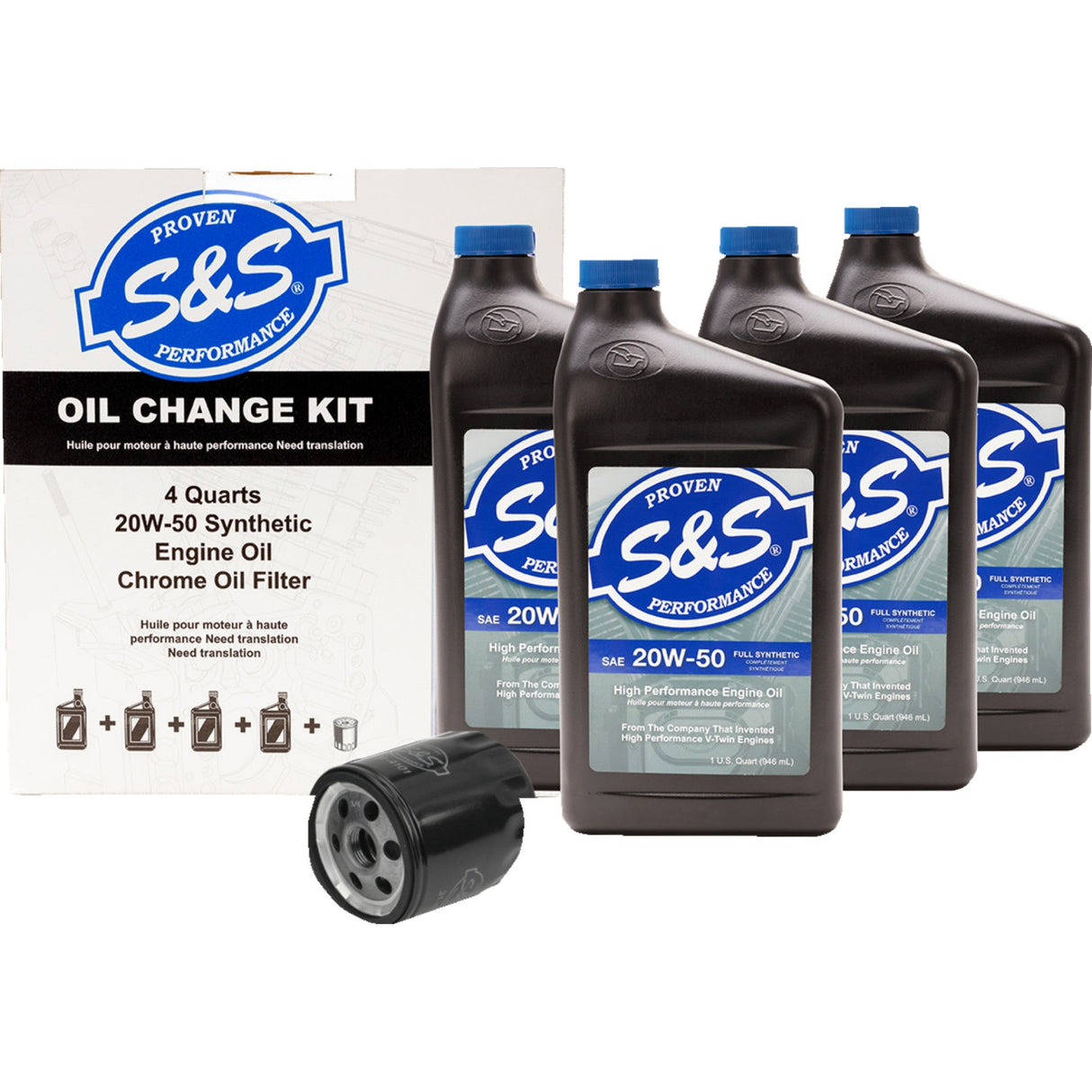 S&S CYCLE 3601-0900 153965-BLACK Oil Change Kit - Black Filter - '84-'99 Big Twin/'86-'17 Sportster - 4 US quarts