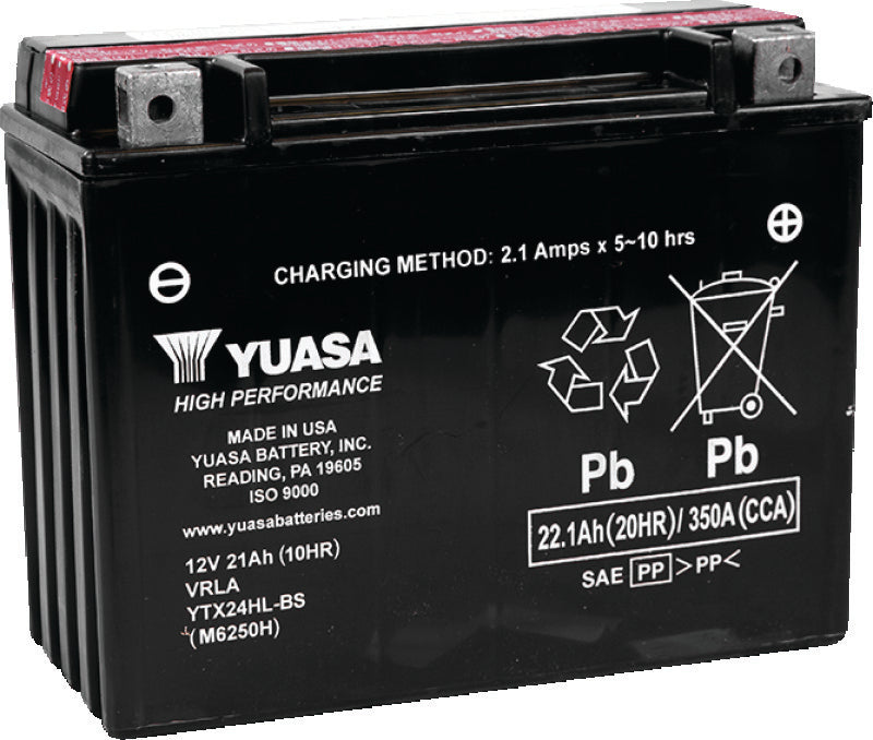 Yuasa Battery YTX24HL-BS High Performance Maintenance Free AGM 12-Volt Battery W Bottle - YUAM6250H For Harley Touring 1987-1996