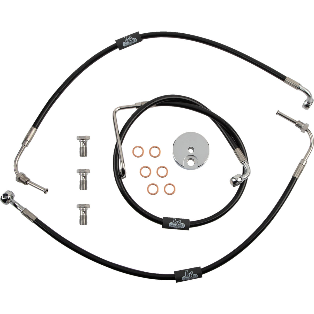 LA Choppers Black Braided Brake Line Kit 12" 14" Ape Hanger Handlebars Black - LA-8230B13B For Harley Fat Bob 2008-2017