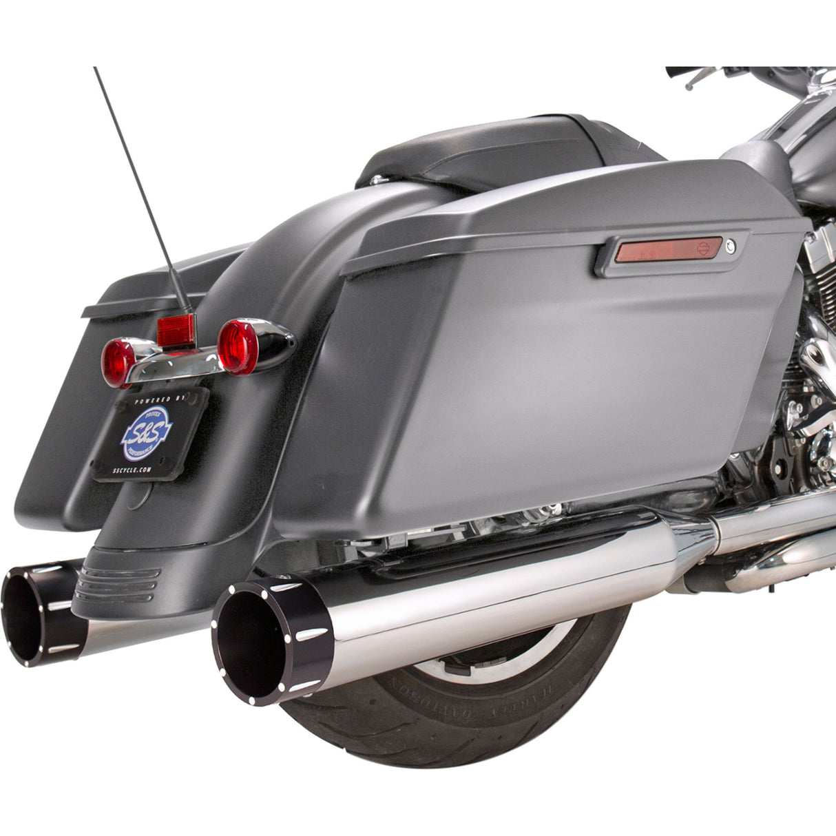 S&S CYCLE 1801-1079 550-0668 MK45 Slip-On Mufflers — Chrome - Black Tracer - M8 Touring '17-'19