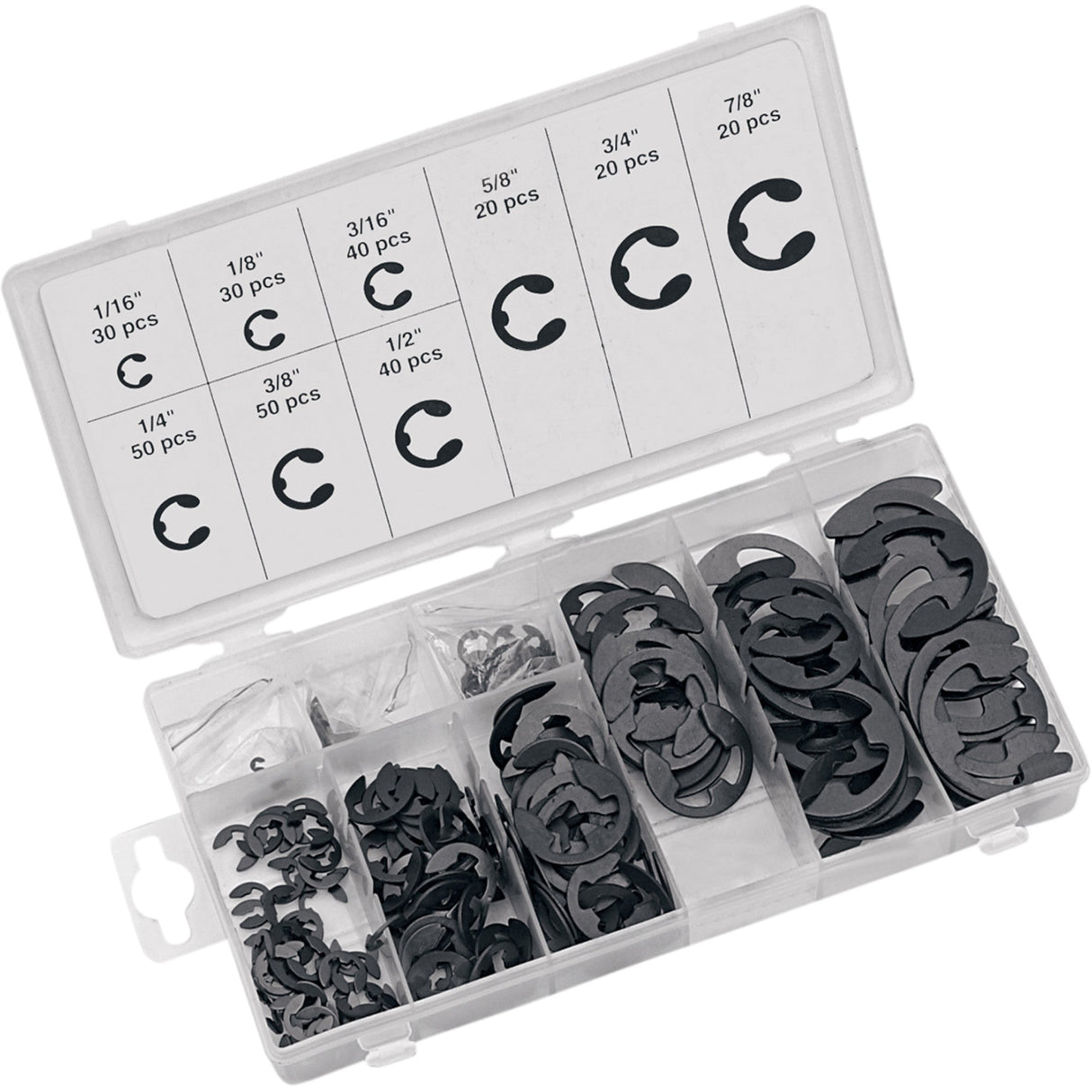 PERFORMANCE TOOL 2402-0091 W5208 E-Clip Kit E-Clip Assortment - 300-Piece
