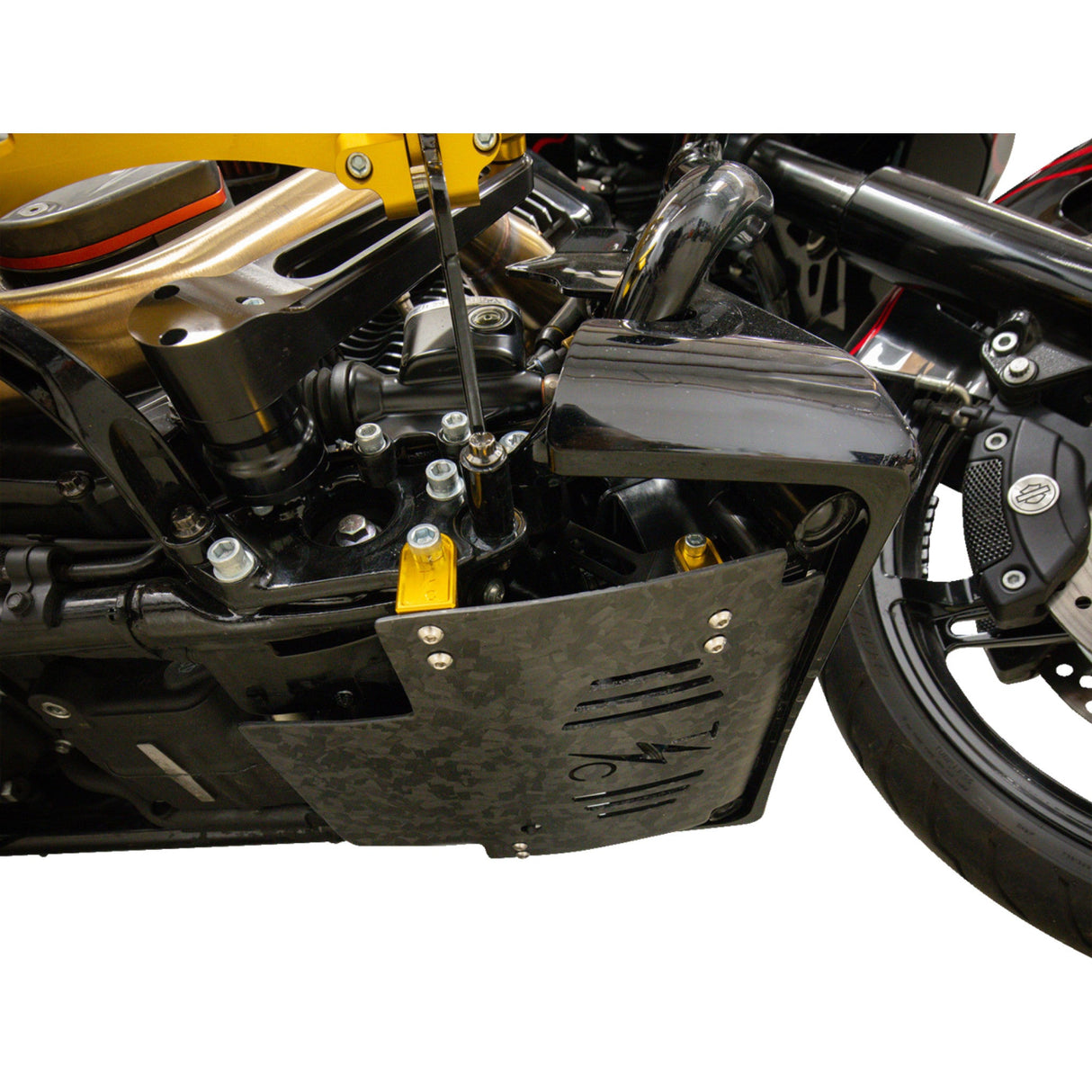 THRASHIN SUPPLY CO. 0506-2534 TSC-3035-5 Forged Carbon Fiber Skid Plate Skid Plate - Carbon Fiber/Forged - With Gold Brackets - FLHX/FLTRX