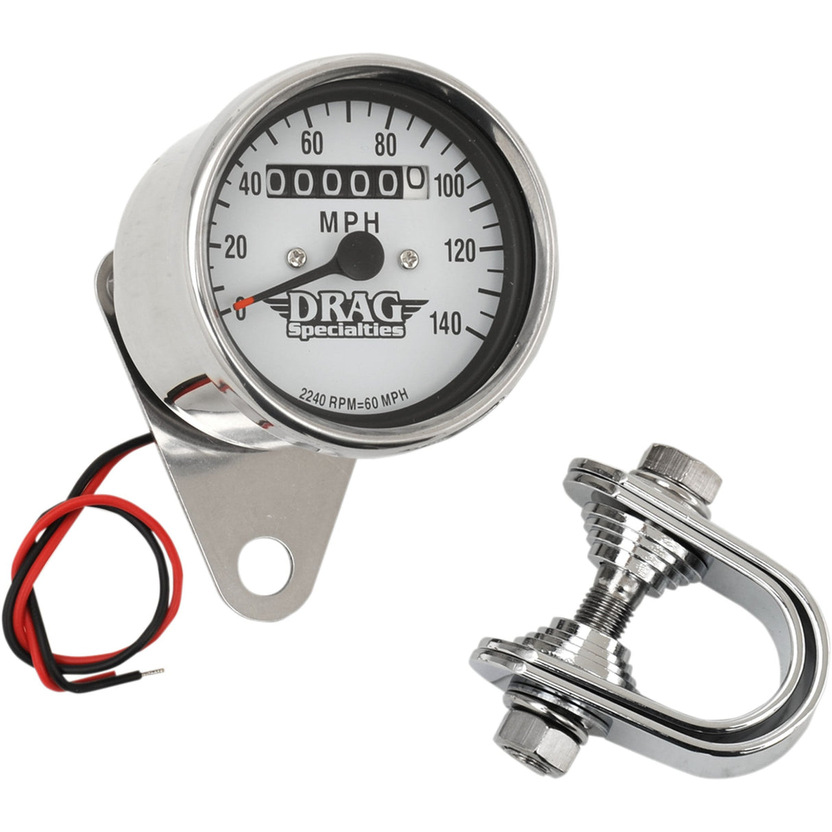 DRAG SPECIALTIES 2.4" Mini Mechanical Speedometer MPH LED Speedometer/Indicators - Chrome Housing Face 2240:60
