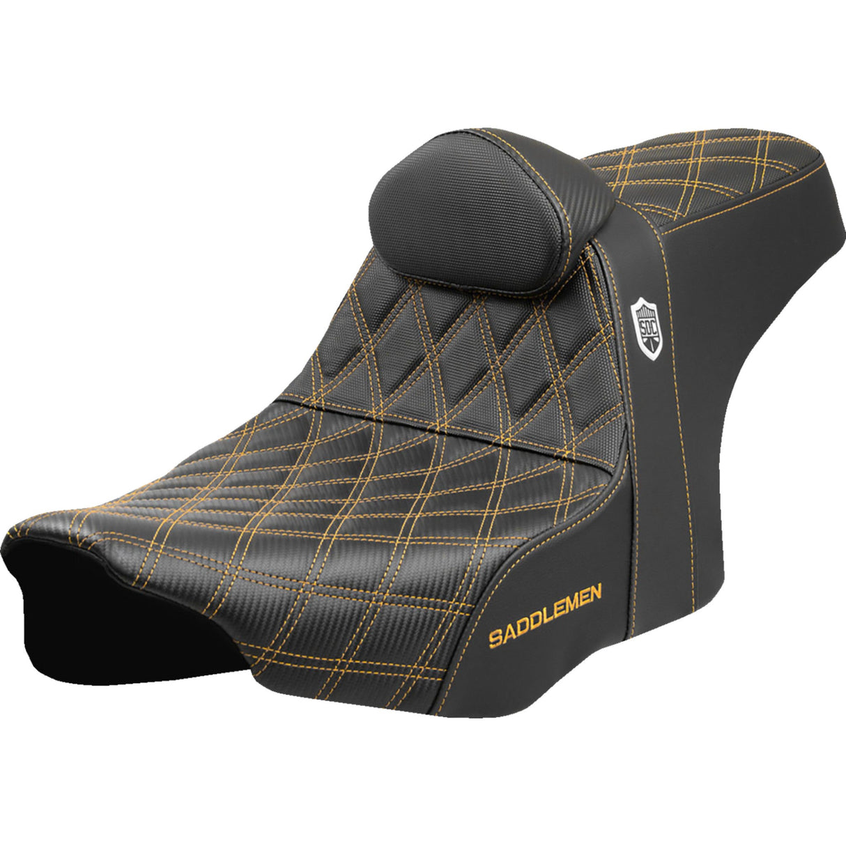 SADDLEMEN 0801-2013 SC82307DB7 Pro Series SDC Performance Grip Seat Pro Series SDC Performance Seat - Gold Stitching - w/ Backrest - FLT/FLH '23-'24