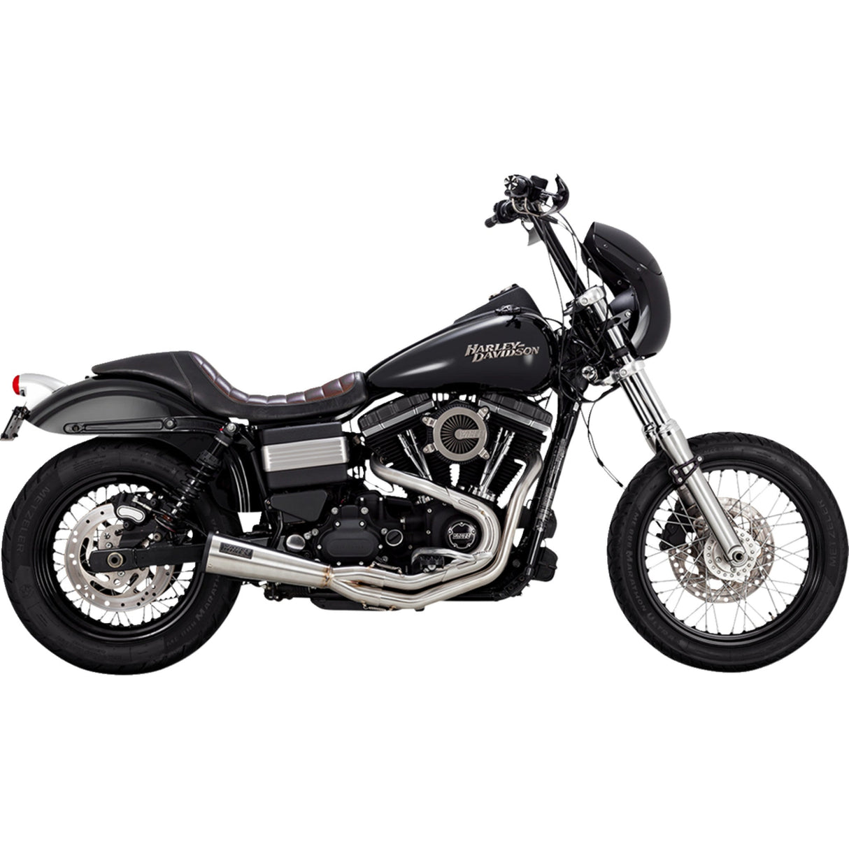 Vance & Hines 2-Into-1 Upsweep Exhaust System Brushed Stainless Steel - 27325 For Harley Dyna 2010-2017
