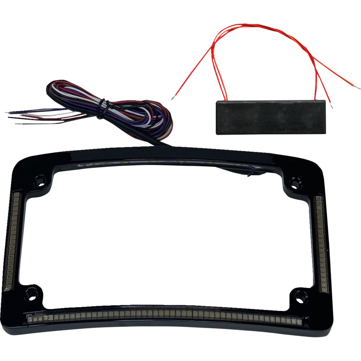 CUSTOM DYNAMICS 2030-2288 TF08-B Radius License Plate Frame with Auxiliary Red LEDs and Tag Illumination - Red/White LED - Gloss Black