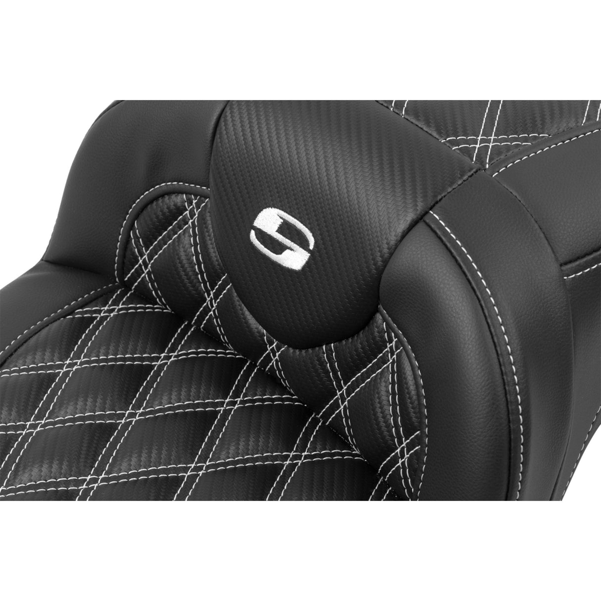 Saddlemen Roadsofa™ Extended Reach Seat Without Backrest Lattice Stitch White Stitch - 823-07-20706 For Harley Touring 2023-2026