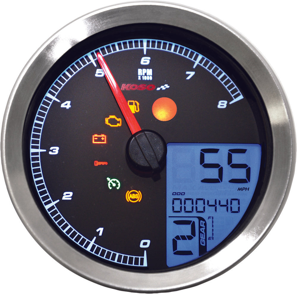 Koso North America 27-5797S BA051201 SPEEDO / TACH SIL BEZEL LCD COLOR CHANGE DISPLAY