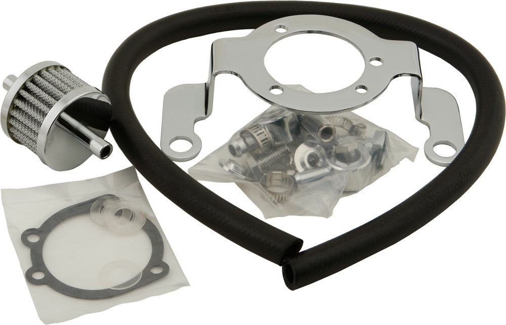 Harddrive Complete MNT Kit Breather Hose Chrome Bigtwin NON-TBW - 120040 For Harley Motorcycles 1992-2007