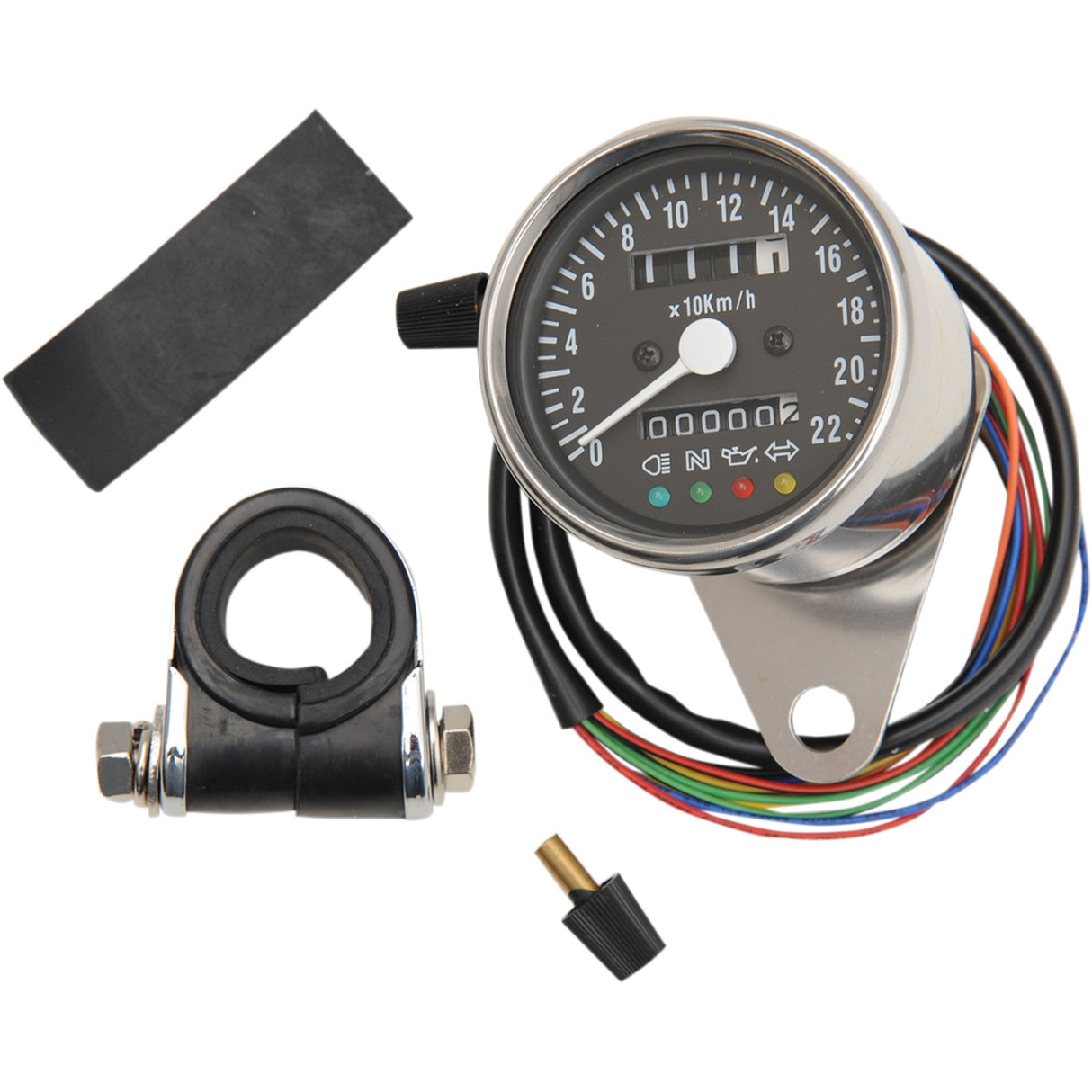 DRAG SPECIALTIES 2210-0207 2.4" Mini Mechanical Speedometer with LED Indicators KPH Mini Mechanical Speedometer with LED Indicators - Black Face - 2:1 Ratio - 2.4"