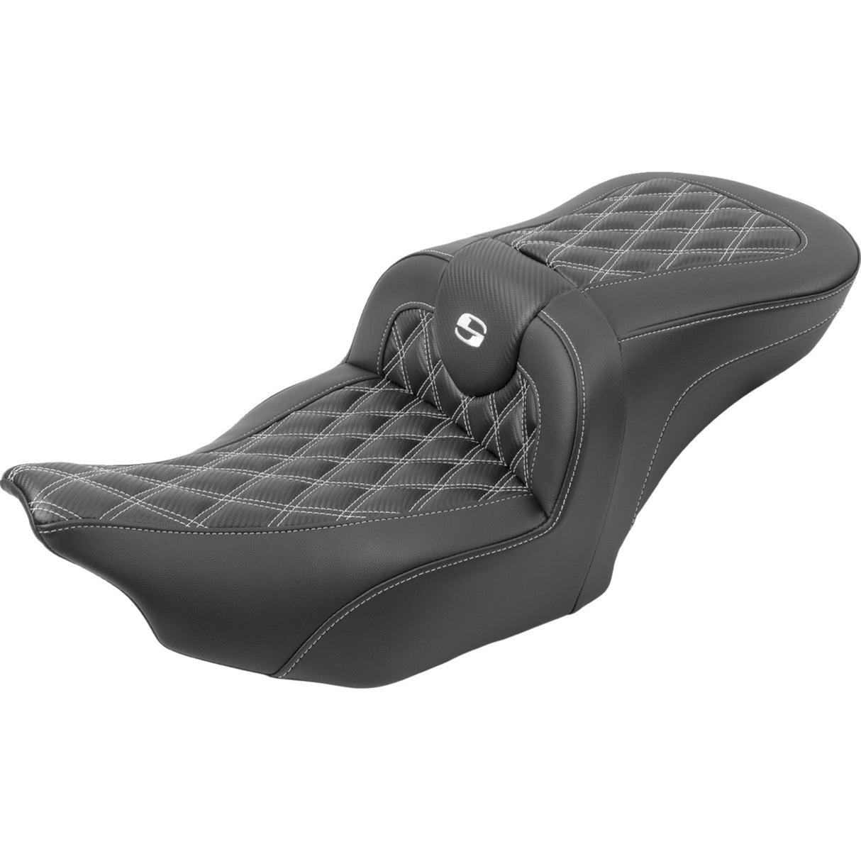 Saddlemen Roadsofa™ Lattice Stitch Seat With Backrest Carbon Fiber White Stitch - 823-07-206B6 For Harley Touring 2023-2026