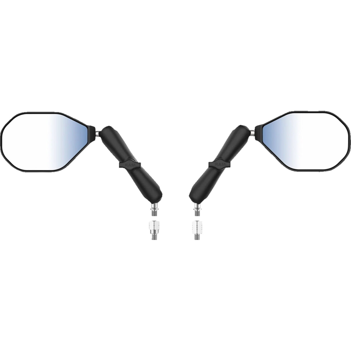 RAM MOUNTS 0640-1720 RAM-B-349-RTA-C-465R Tough-Mirror™ Kit with M10-1.25 Bases/Reverse Adapter - Long Arm Tough-Mirror™ - Side View - Oval - Black - Left/Right - Long Arm