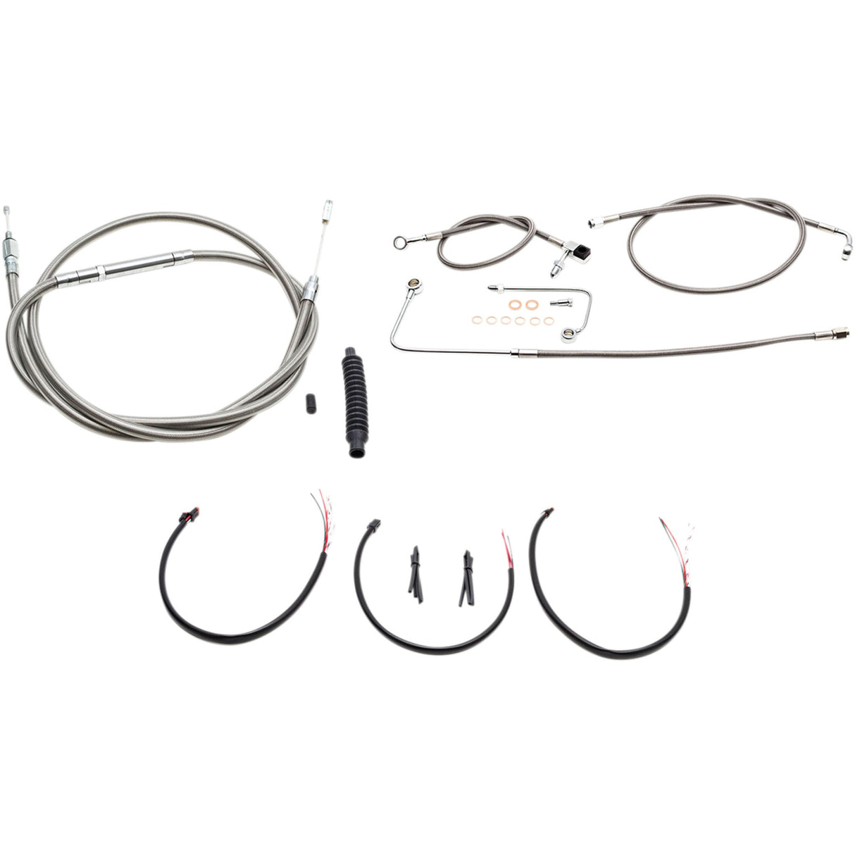 LA CHOPPERS 0610-1814 LA-8151KT2B-13 Complete Stainless Braided Handlebar Cable/Brake Line Kit — Cable Kit - 12" - 14" Handlebars - Stainless