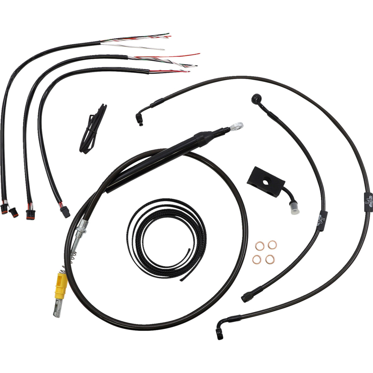 LA Choppers Complete Midnight Braided Handlebar Cable Brake Line Kit — Standard Quick Connect 15"-17" - LA-8155KT2-16M For Harley Softail 2018-2022
