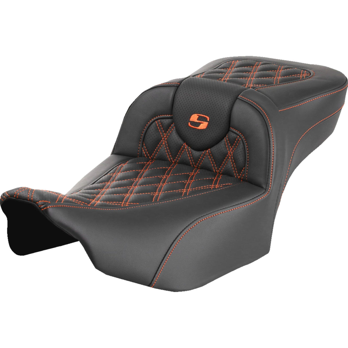Saddlemen Roadsofa™ Extended Reach Seat Without Backrest Lattice Orange Stitch - 823-07-18403 For Harley Touring 2023-2026