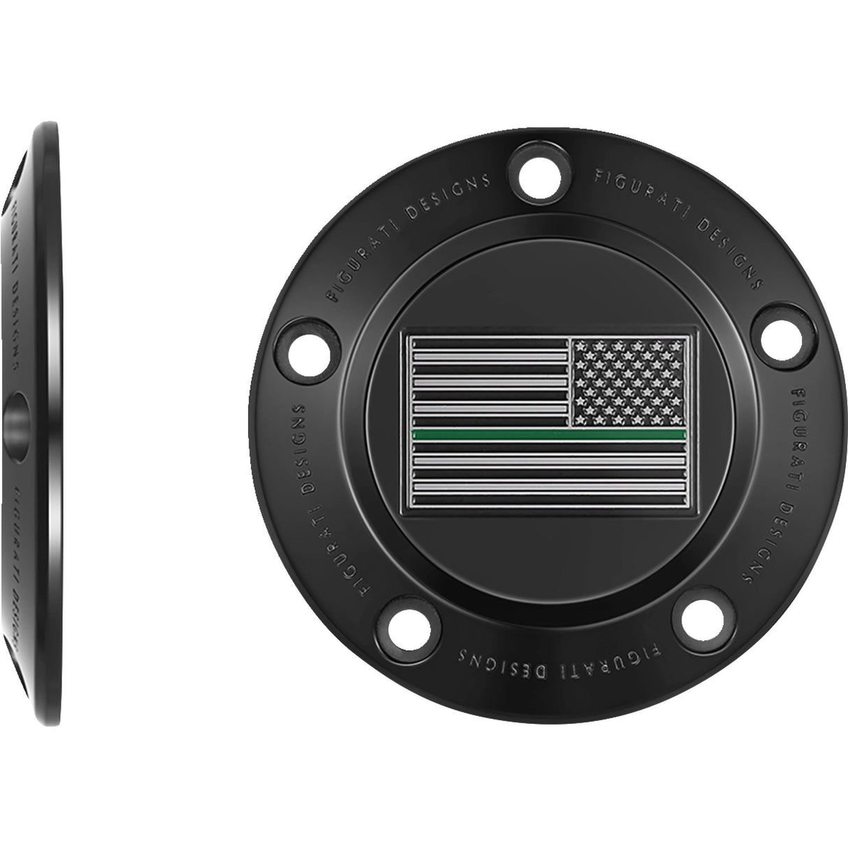 FIGURATI DESIGNS 0940-2099 FD72-TC-5H-BLK Timing Cover 5 hole - green line american flag - black