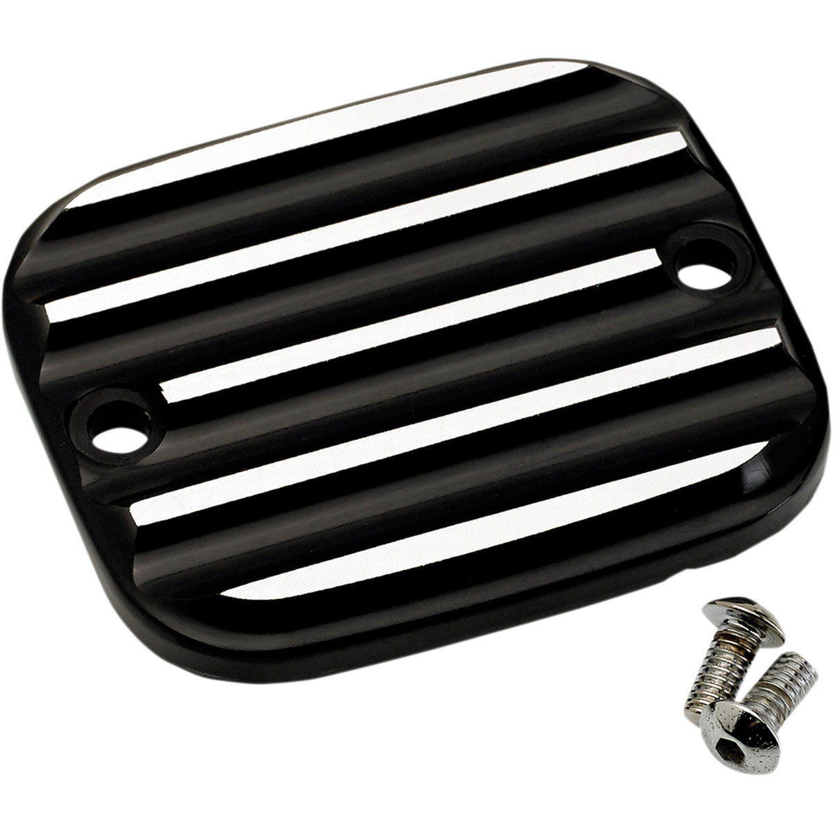 Joker Machine Front Brake Master Cylinder Cover Finned Black Silver - 951019-2 For Harley Motorcycles 1996-2009
