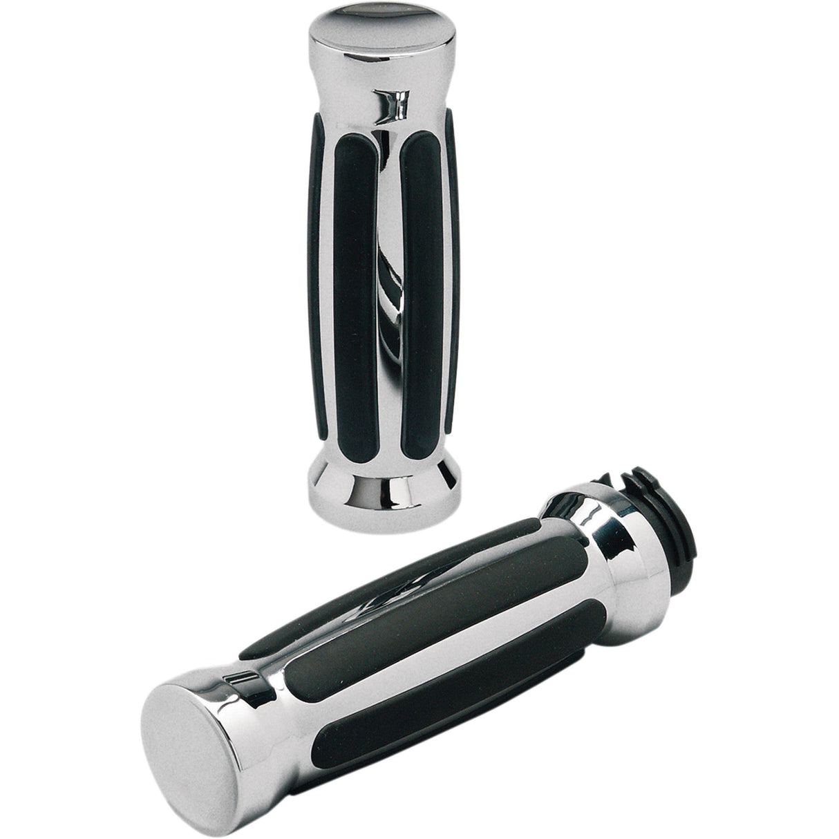 PRO-ONE Perf.mfg. Custom Straight Rubber Grips Chrome - 802430 For Kawasaki Motorcycles 1987-2010 | Suzuki Motorcycles 1998-2018