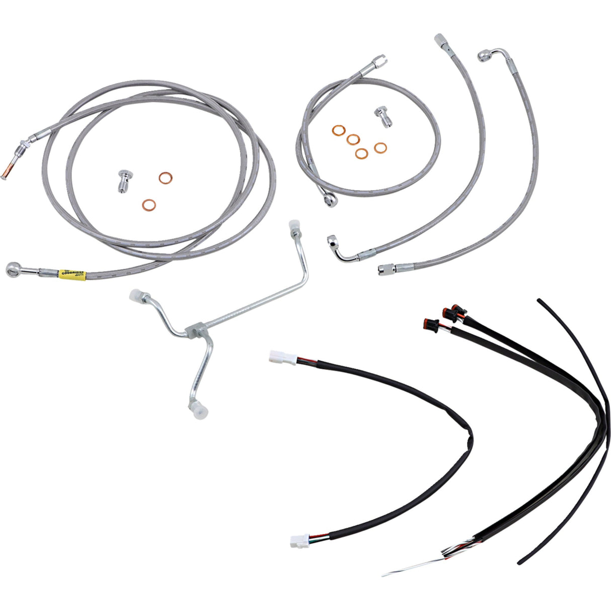 Burly Brand Complete Stainless Braided Handlebar Cable Brake Line Kit 15" Ape Hangers - B30-1239 For Harley Touring 2017-2020