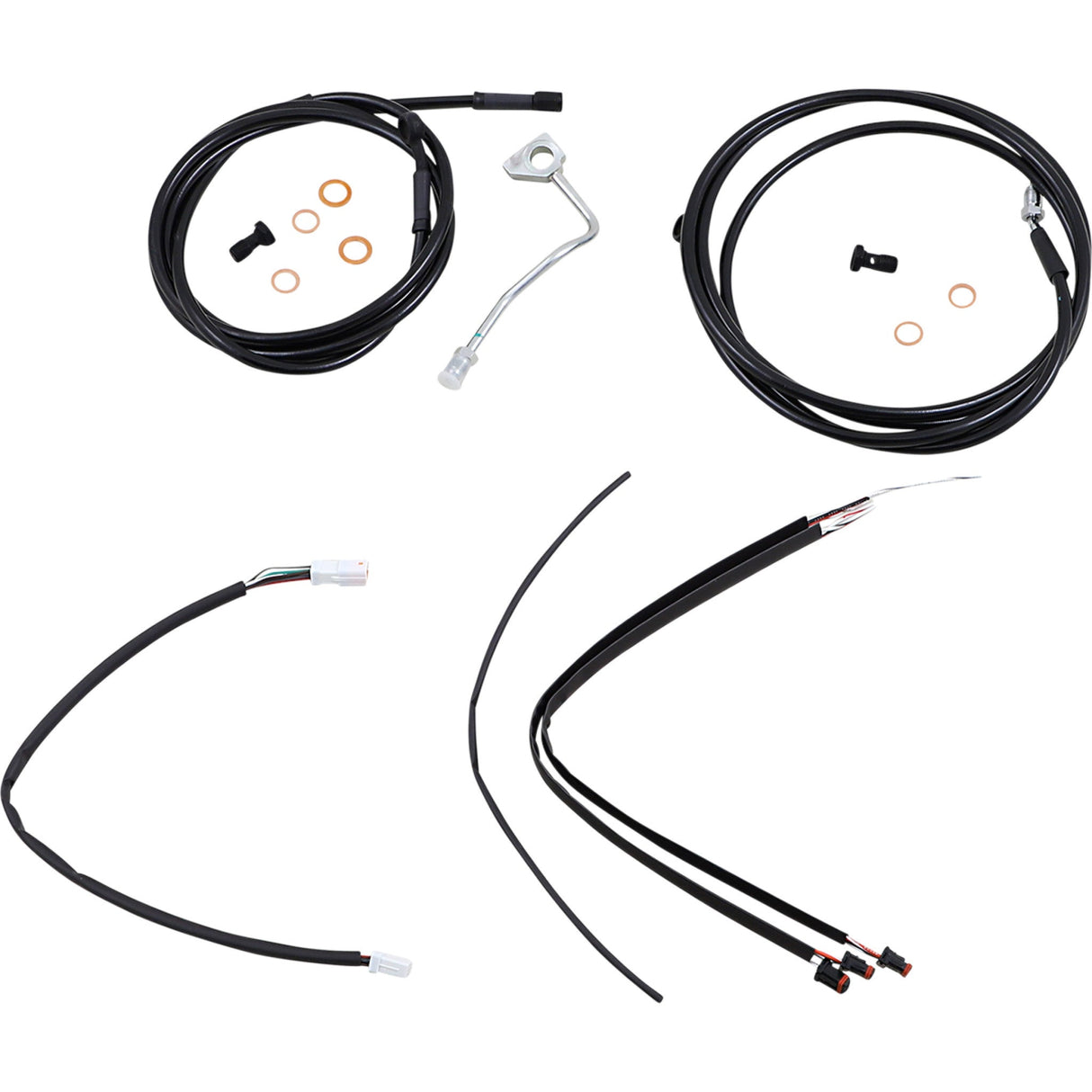 Burly Brand Complete Black Vinyl Handlebar Cable Line Kit For Ape Hangers 18" ABS - B30-1187 For Harley Touring 2017-2020