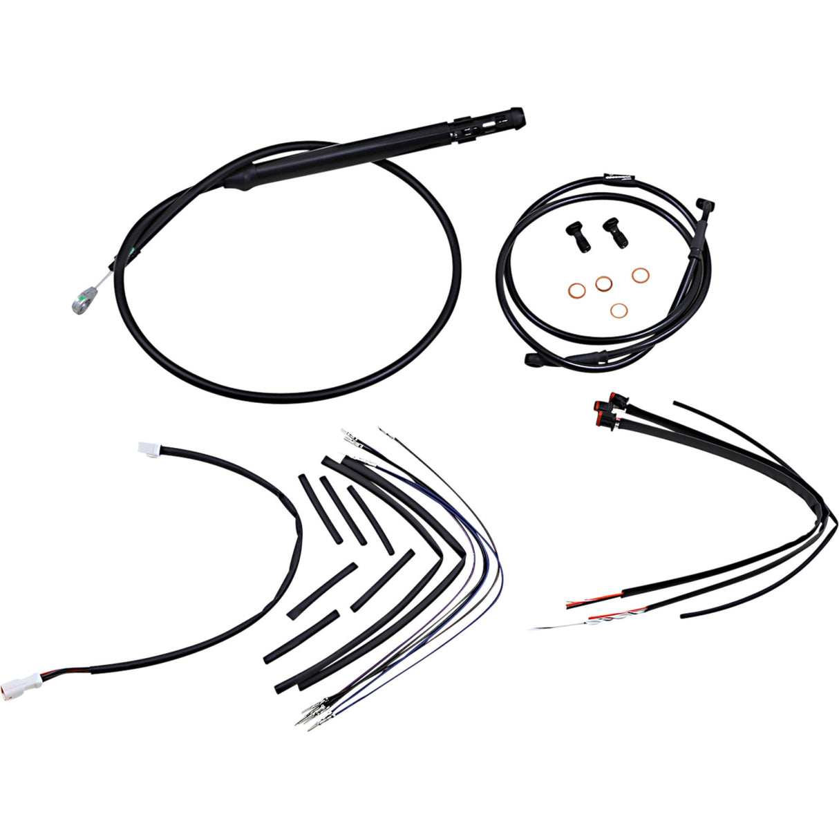 Burly Brand Complete Black Vinyl Handlebar Cable Line Kit For Ape Hangers 12" FX - B30-1259 For Harley Softail 2018-2024