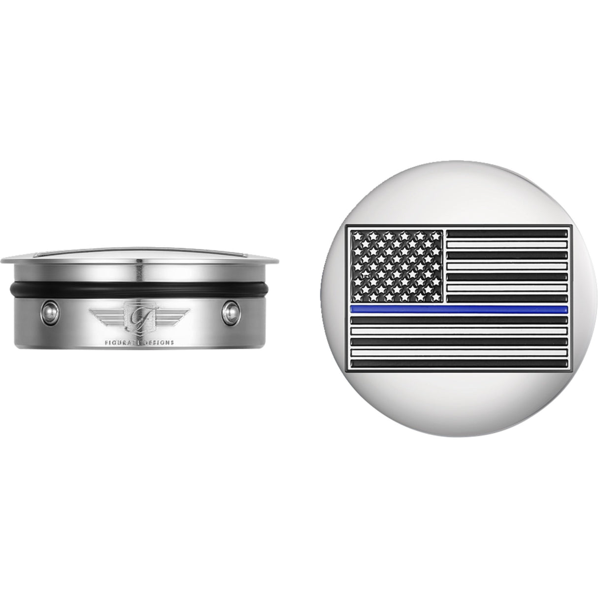 Figurati Designs Swing Arm Covers Blue Line American Flag Custom Reversed - FD70-ABFL-SS For Harley Motorcycles 1980-2026