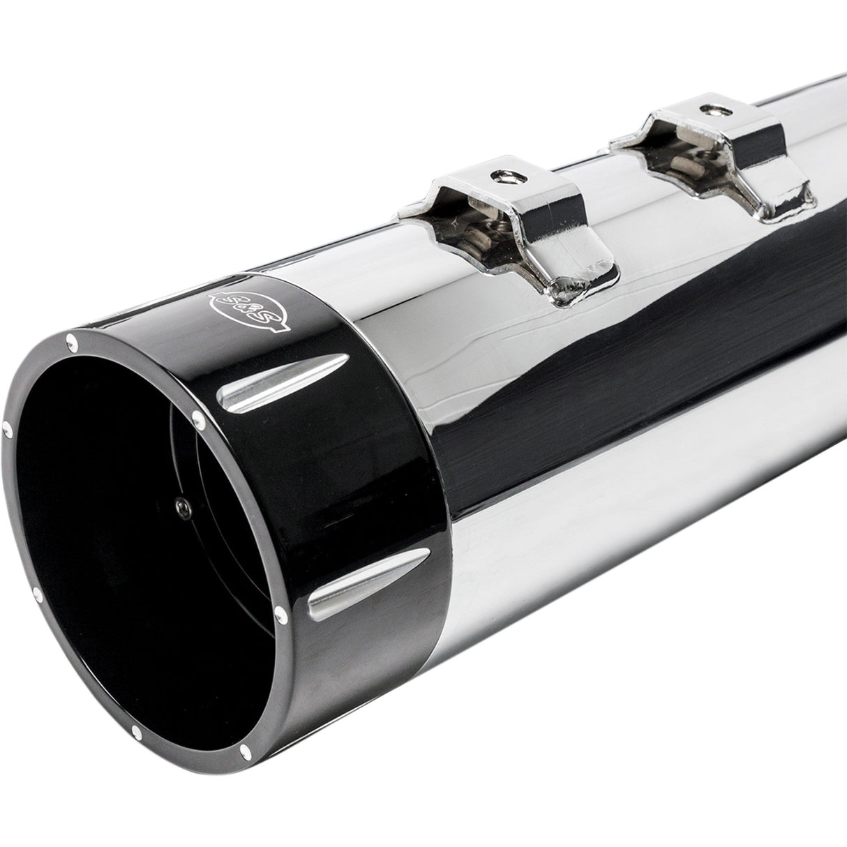 S&S CYCLE 1801-1079 550-0668 MK45 Slip-On Mufflers — Chrome - Black Tracer - M8 Touring '17-'19