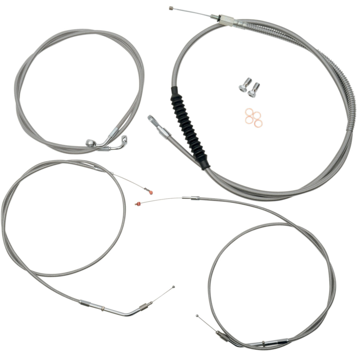 LA CHOPPERS 0610-0423 LA-8320KT-13 Standard Stainless Braided Handlebar Cable/Brake Line Kit - 12" - 14" Ape Hanger Handlebars - Stainless Steel