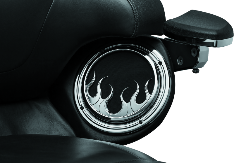Kuryakyn Flame Speaker Grills Chrome - 7374 For Harley Touring 2014-2021