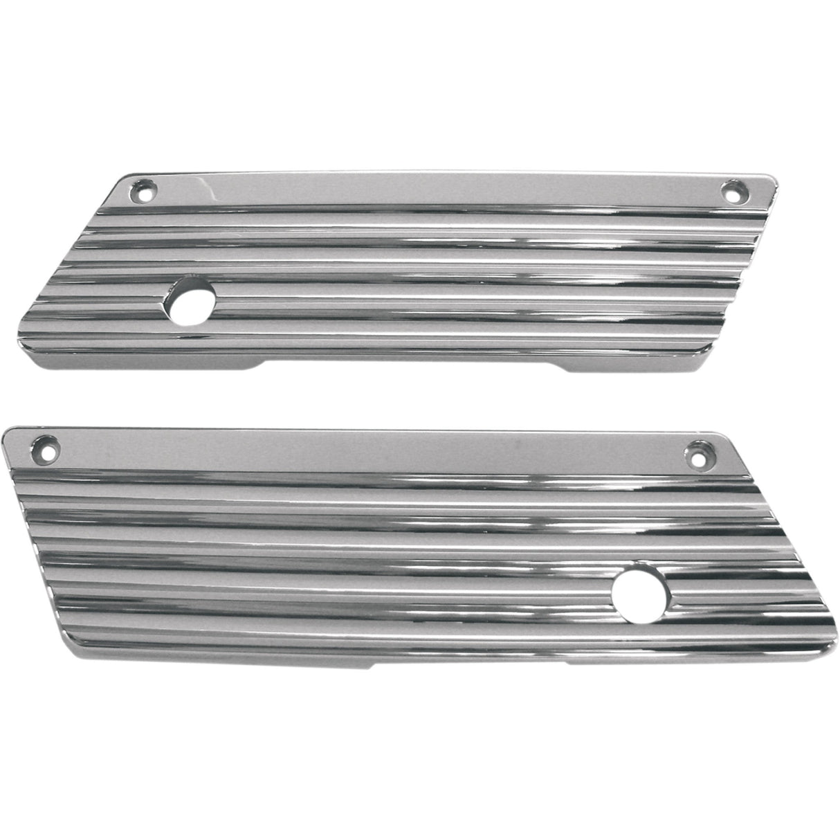 JOKER MACHINE 3501-0431 04-50-1 Finned Saddlebag Latch Covers - Chrome - FL '93-'13