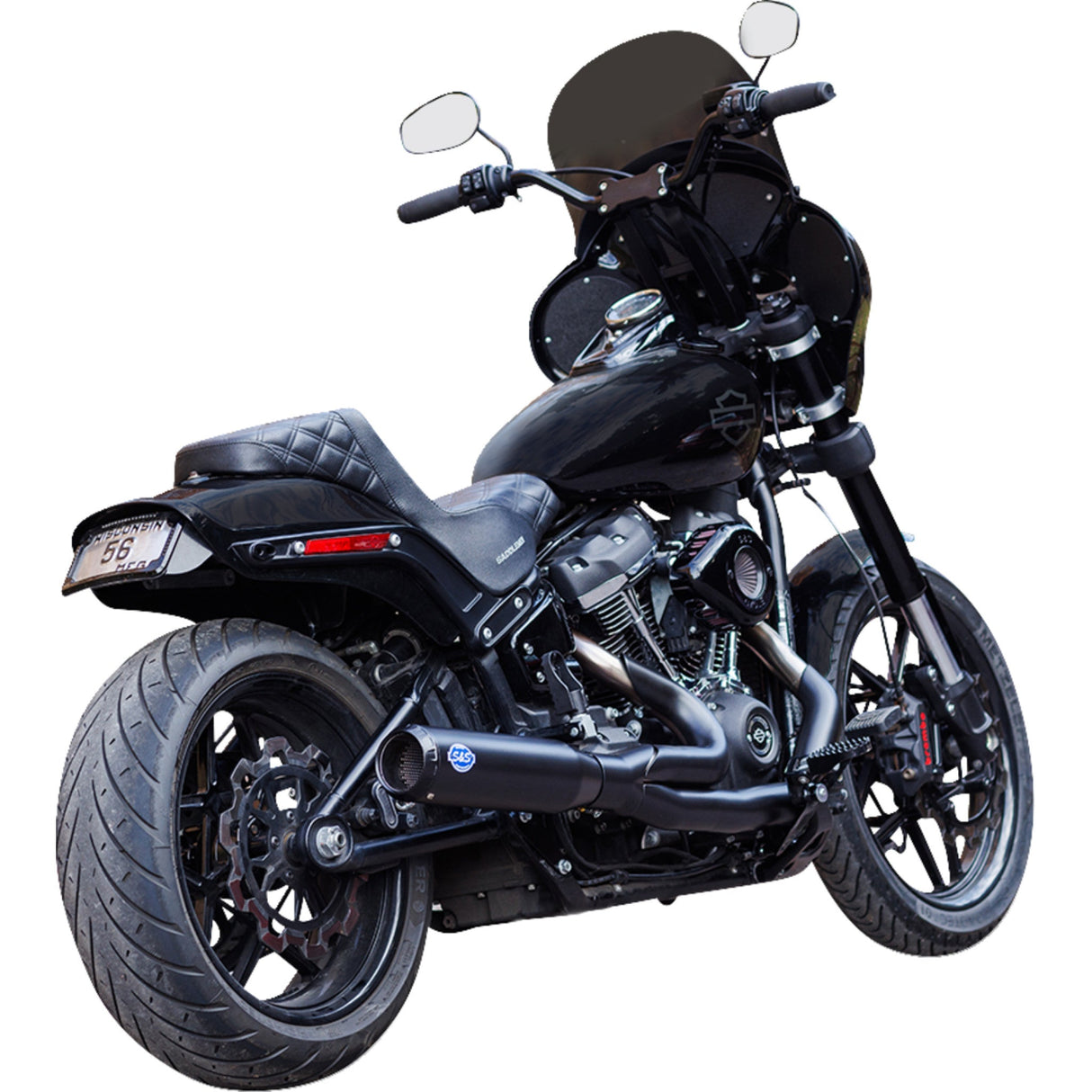 S&S Cycle 2-Into-1 Qualifier Exhaust System 50-State Black Softail - 550-1104 For Harley Softail 2018-2024