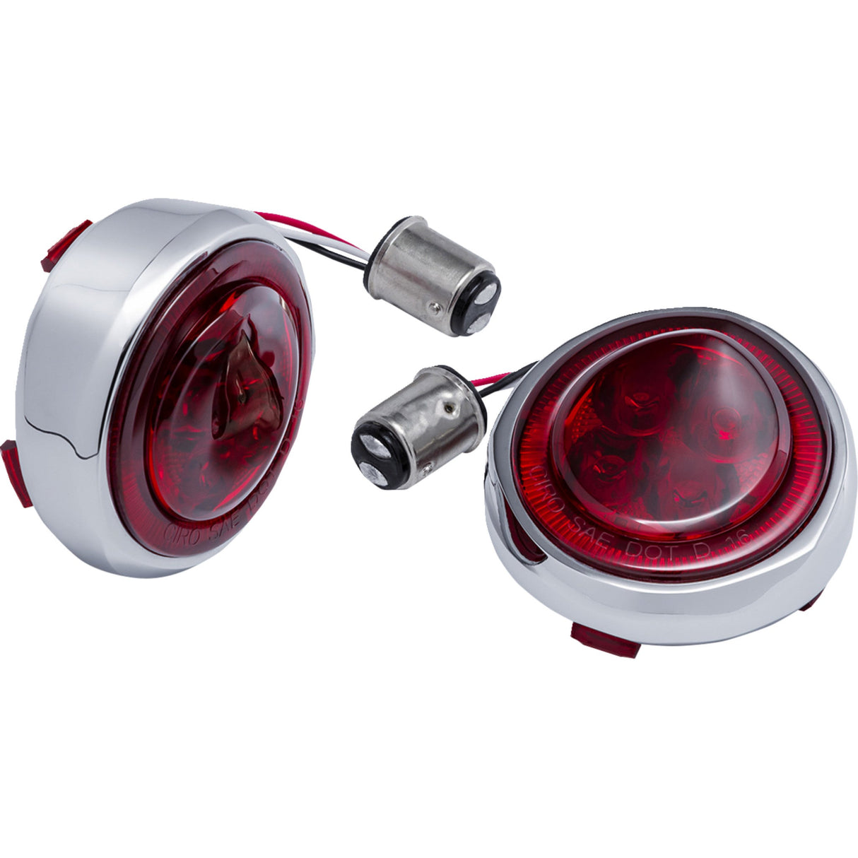 Ciro Fang® Rear Turn Signal Light Inserts Red LED Red Lens Chrome - 45700 For Harley Motorcycles 1957-2026