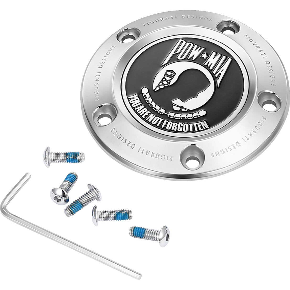 FIGURATI DESIGNS 0940-2094 FD50-TC-5H-SS Timing Cover 5 hole - pow mia - stainless steel