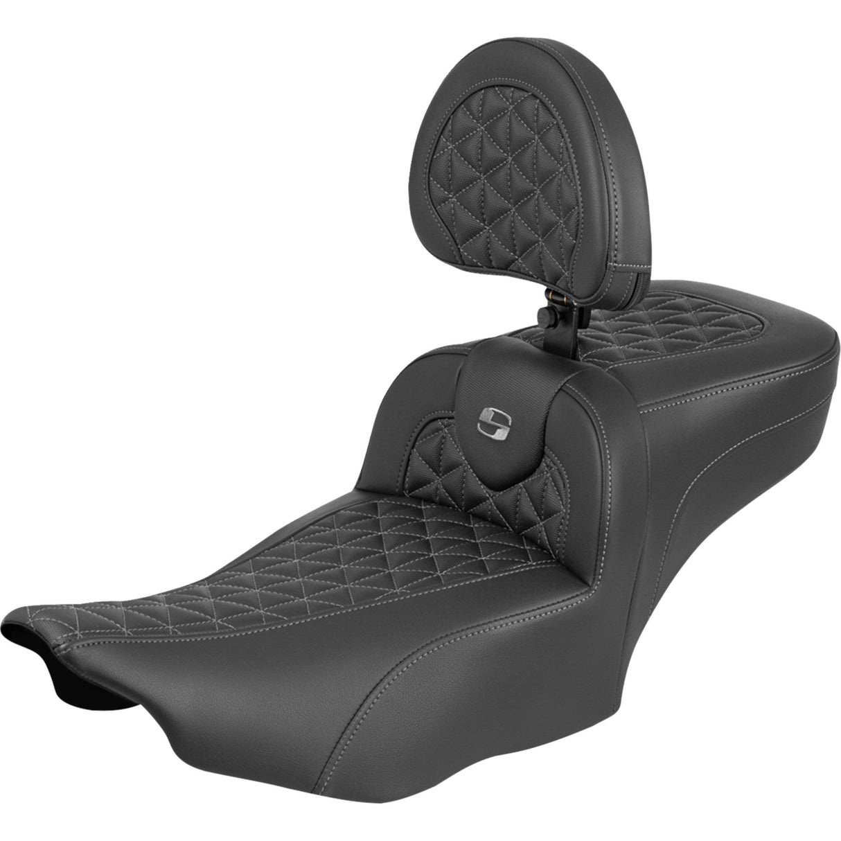 Saddlemen Roadsofa™ Extended Reach Seat With Backrest Gray Stitch - 823-07-211B2 For Harley Touring 2023-2026