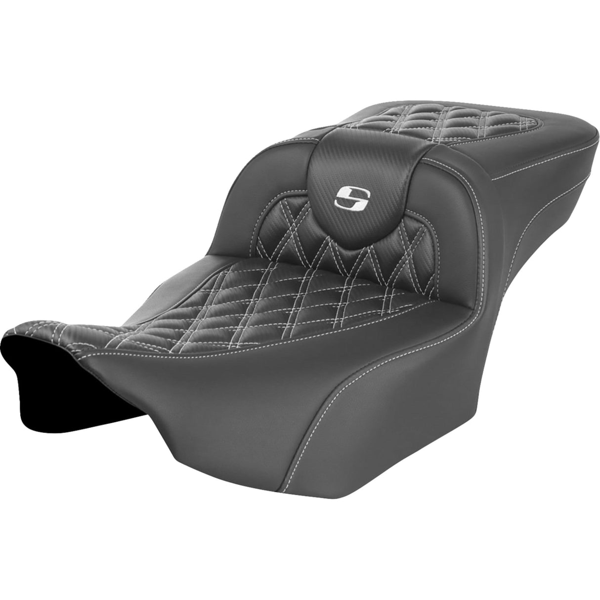 Saddlemen Roadsofa™ Extended Reach Seat Without Backrest Lattice Stitch White Stitch - 823-07-20706 For Harley Touring 2023-2026