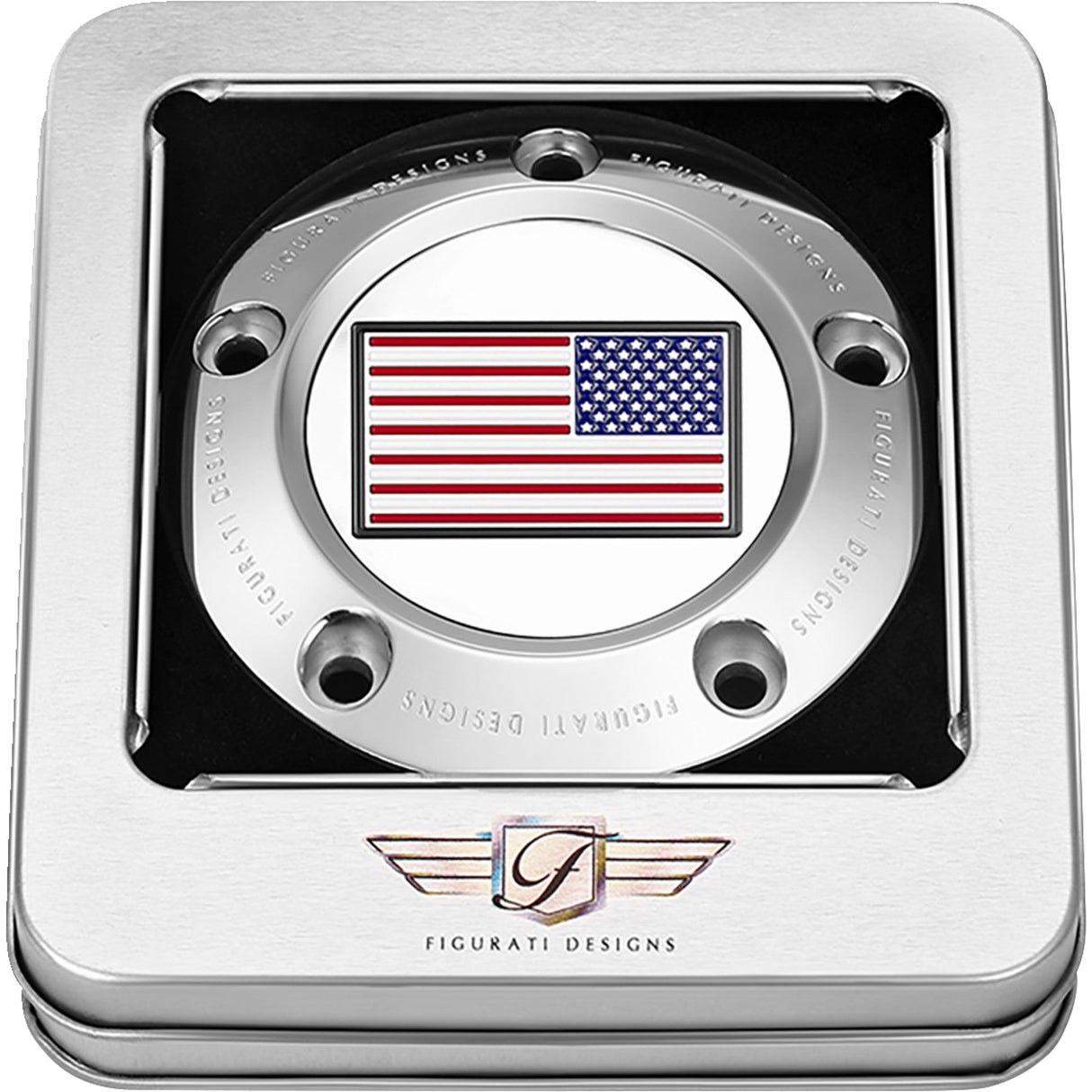 FIGURATI DESIGNS 0940-2082 FD20-TC-5H-SS Timing Cover 5 hole - american flag - reversed - stainless steel