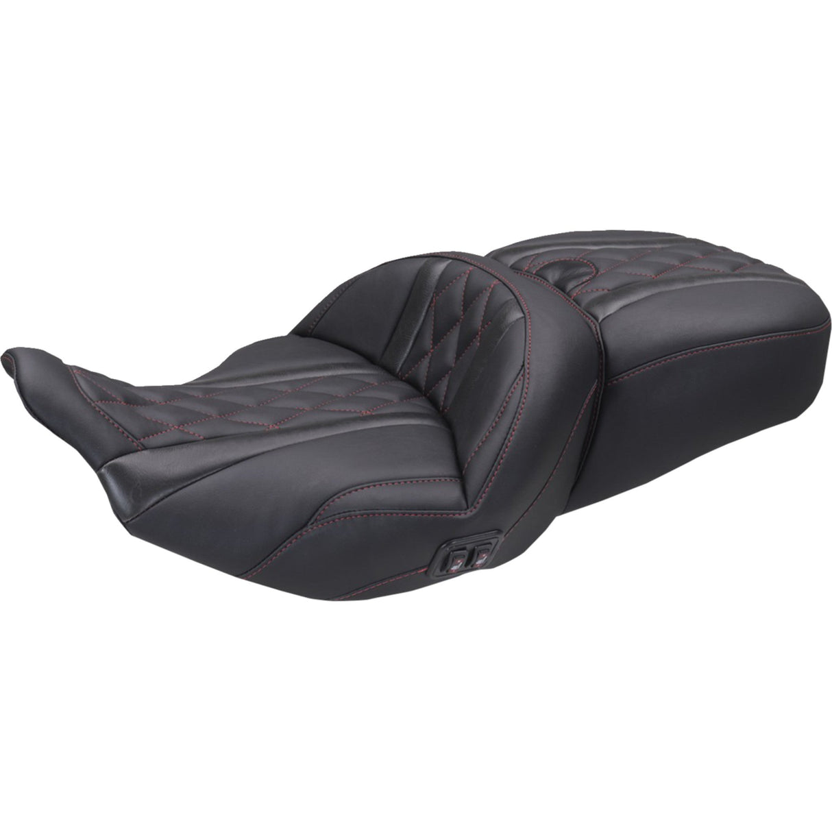 MUSTANG 0801-2315 89410DC Heated Super Touring One Piece 2-Up Seat deluxe diamond - dark cherry stitch - flt/flh '23-'25