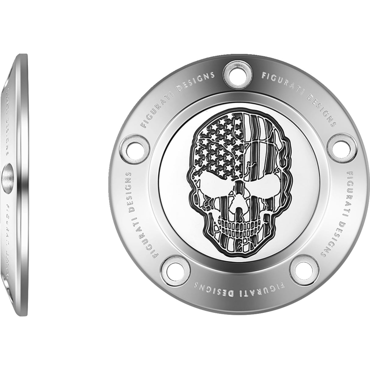 Figurati Designs Timing Cover 5 Hole Skull Contrast Cut Stainless Steel - FD27-TC-5H-SS For Harley Motorcycles 1999-2017