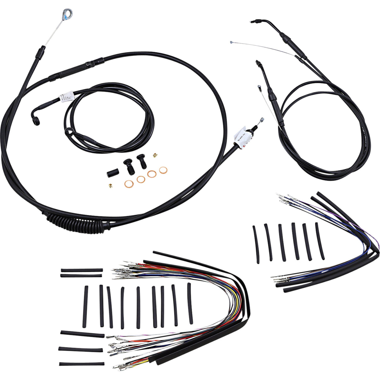 Burly Brand Complete Black Vinyl Handlebar Cable Line Kit For Ape Hangers 16" - B30-1041 For Harley Dyna 2007-2011
